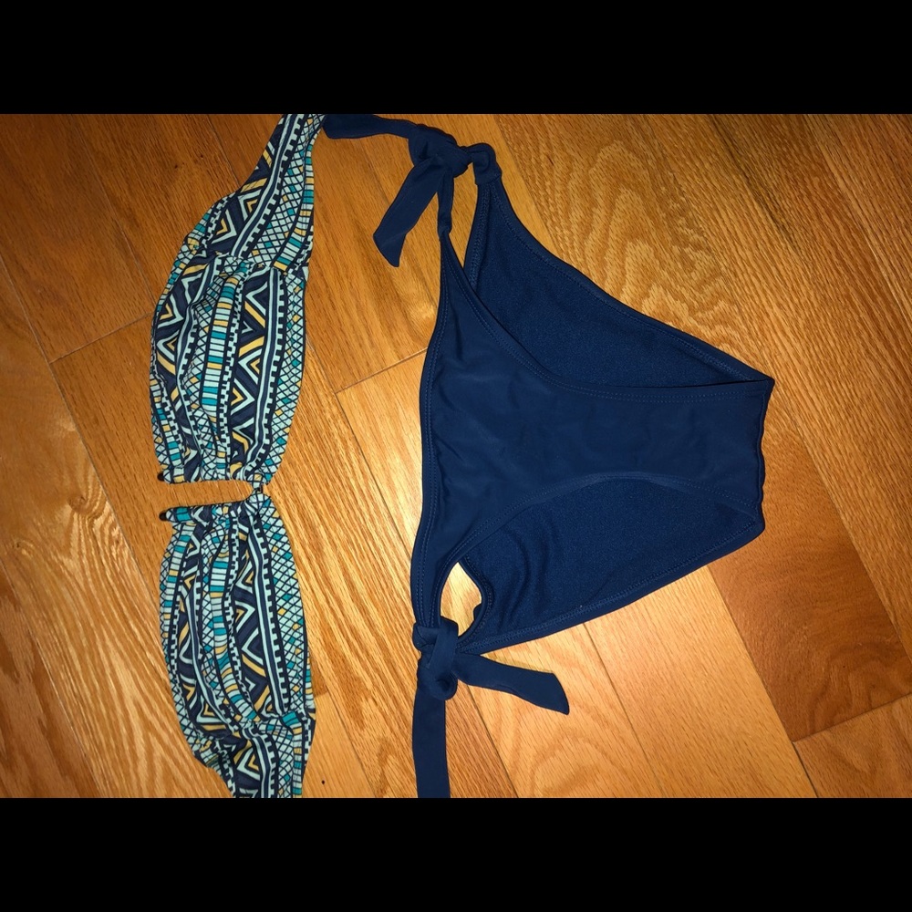 Navy blue two piece strapless bikini set (small)
